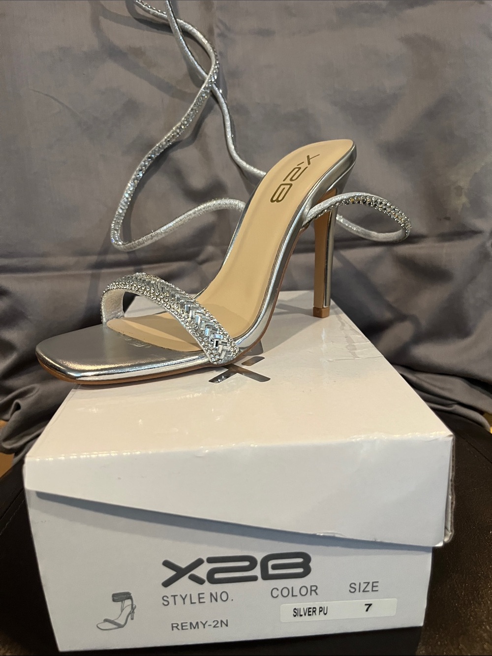 X2 Silver Crystal-Strap Stiletto Sandal